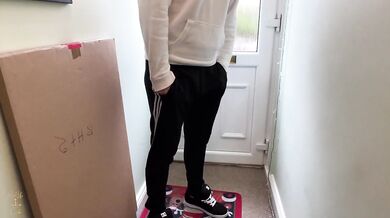Naughty British wife gets a rough throat fucking from the delivery guy
