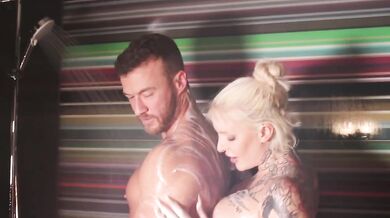 Soapy Wet Blonde Tattooed Big Tits Destroyed By Hard Anal Shower Cum