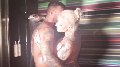 Soapy Wet Blonde Tattooed Big Tits Destroyed By Hard Anal Shower Cum