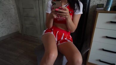 Cheerleader Brunette Destroys Pussy With Big Dildo Rough Anal