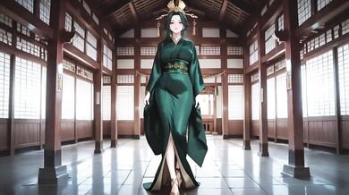 Deep Green Kimono Shrine Stroll High Slit Accidents Solo Female Big Ass HD Porn Cartoon Verified Amateurs