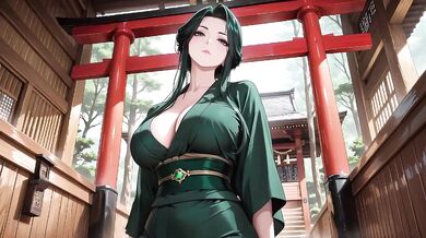 Deep Green Kimono Shrine Stroll High Slit Accidents Solo Female Big Ass HD Porn Cartoon Verified Amateurs