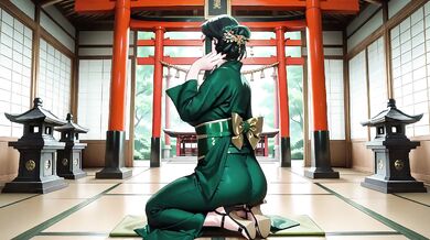 Deep Green Kimono Shrine Stroll High Slit Accidents Solo Female Big Ass HD Porn Cartoon Verified Amateurs