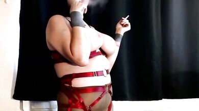 Red Hot Strappy Lingerie Smoking Destroyed Gushing MILF Big Tits