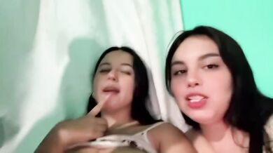 Amateur girl milking big tits while sucking breast milk