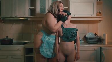 Black Gloved Hand Over Mouth Gagged Face Covered Lesbian Domination Stepmom Kitchen Dirty Talk