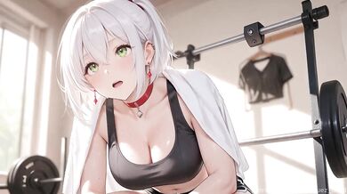White Haired Hentai Girl Destroyed by Gym Stranger with Big Cock and Creampie Cumshot Facial
