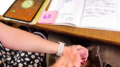 Schoolgirl 67 Six Seven Teasing Under The Table Cum On Wristwatch