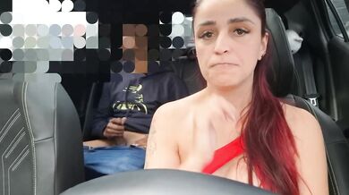 Red Head Uber Driver Fingered Pussy In Car Blowjob Interracial Creampie