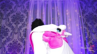 Hot Brunette in Onesie Sucks Your Cock and Fucks Her Pussy During Movie Night