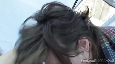 POV Amateur Sloppy BJ While Camping With Girl With Glasses