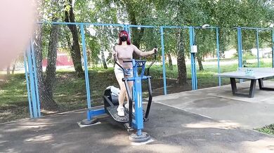 Braless Park Workout Seethrough Sheer Top Flashing Exhibitionism