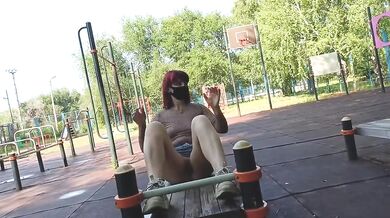 Braless Park Workout Seethrough Sheer Top Flashing Exhibitionism