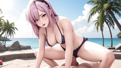 Pink Hair Bikini Sloppy Blowjob Wet Beach POV Destroyed Gushing Choked
