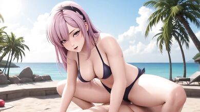 Pink Hair Bikini Sloppy Blowjob Wet Beach POV Destroyed Gushing Choked