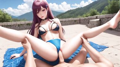 Pink Hair Bikini Sloppy Blowjob Wet Beach POV Destroyed Gushing Choked