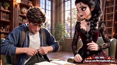 Goth Elsa Destroyed by Deep Throat Cumshot in Library Cartoon