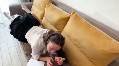 Stepfather Comes Home Early Catches College Student Masturbating And Helps Her Cum
