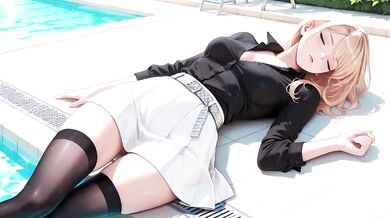Black And White Uniform Is Insane She Adjusts Skirt While Gazing Deep With Sun Kissed Wetness And Teasing Distance You Can't Handle Blonde Secretary