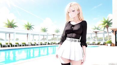 Black And White Uniform Is Insane She Adjusts Skirt While Gazing Deep With Sun Kissed Wetness And Teasing Distance You Can't Handle Blonde Secretary