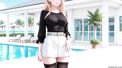 Black And White Uniform Is Insane She Adjusts Skirt While Gazing Deep With Sun Kissed Wetness And Teasing Distance You Can't Handle Blonde Secretary