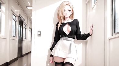 Black And White Uniform Is Insane She Adjusts Skirt While Gazing Deep With Sun Kissed Wetness And Teasing Distance You Can't Handle Blonde Secretary