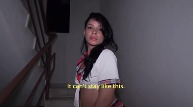 College Schoolgirl Sylenna Bent Over Stairwell Public Fucked by Math Teacher Doggystyle Blowjob Cum in Mouth
