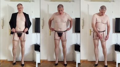 Amateur crossdresser striptease in stockings destroyed gushing choked