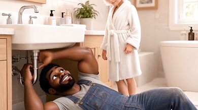 BBC Plumber Destroyed White Hair Milf In Kitchen