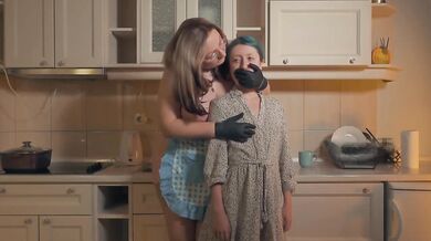Hand Over Mouth Dominated Kitchen Gushing Stepdaughter Skinny Petite Taboo Milf Black Gloves Humiliatrix