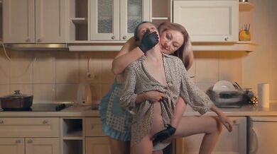Hand Over Mouth Dominated Kitchen Gushing Stepdaughter Skinny Petite Taboo Milf Black Gloves Humiliatrix