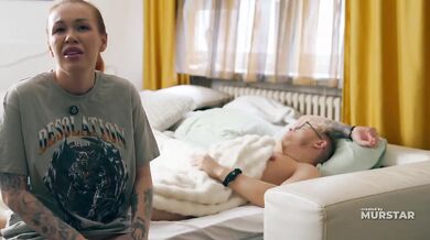 Taboo stepson shares bed with naughty tattooed redhead milf huge tits cum on face