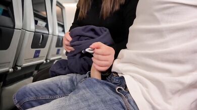 Public Dick Flashing on Airplane Flight Amateur Handjob Risky Stranger Cumshot
