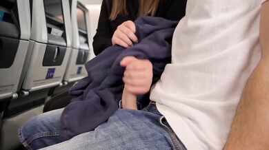 Public Dick Flashing on Airplane Flight Amateur Handjob Risky Stranger Cumshot
