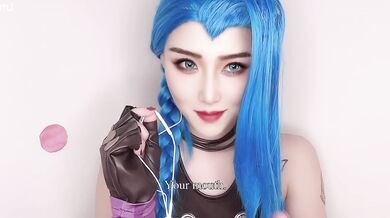 Jinx humiliates your small dick ordering you to cum and eat your own load