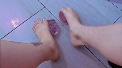 Blonde Femdom Foot Worship Stomp Squishy Cube Toes Gushing