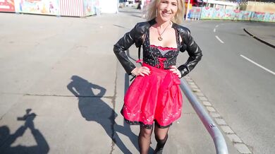 German MILF in DIRNDL Destroyed Outdoors Bareback Anal Blowjob Deepthroat Piss Facial Gushing Choked