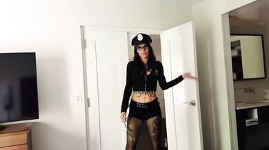 Caught jerking off by milf cop who destroys you with sloppy deepthroat and huge cumshots