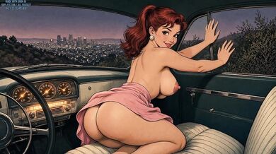 Joy Ride Two Horny Girl Making Out In Car Legs Spread Wide High Ponytail Gushing
