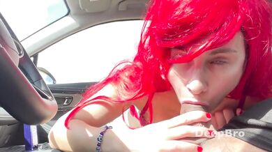 Pale Redhead Slut Destroyed In Car Sex With Big Dick Pussy Eating Handjob Blowjob Striptease Spit Amateur
