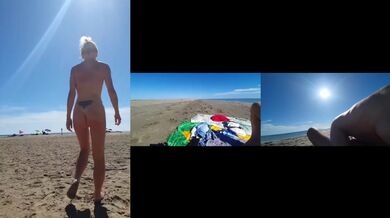 Milf rides a loaded cock at a nudist beach destroying loud male moaning