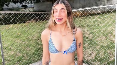 18 Year Old Latina Stepsister Sucks Cock In Pool Bikini