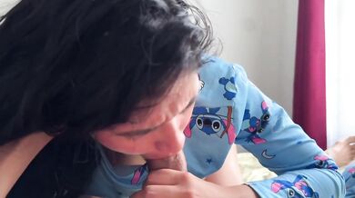Beautiful Latina in Pajamas Destroyed Face with Gushing Cumshot Morning