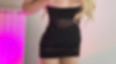 Skinny Fit Blonde Teases in See-Through Black Short Dress