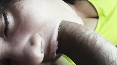 Slo Mo Deep Throat Ebony Latina Spit Blowjob Ends In Gushing Cum Dripping Messy Facial Close Up