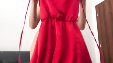 Red Dress Try On Tease Close Up Destroyed Gushing Choked Amateur Brunette
