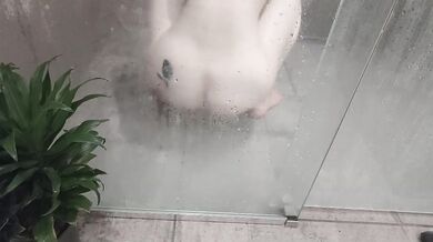 Petite Amateur Shower Ride Destroyed by Butt Plug Then Dildo Gushing Wet Tight Ass