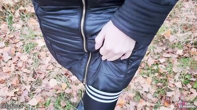 Stacy Starando Destroyed Gushing Blowjob Cum in Mouth Swallow Outdoor Pantyhose No Panties Autumn Public Step Fantasy