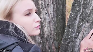 Stacy Starando Destroyed Gushing Blowjob Cum in Mouth Swallow Outdoor Pantyhose No Panties Autumn Public Step Fantasy