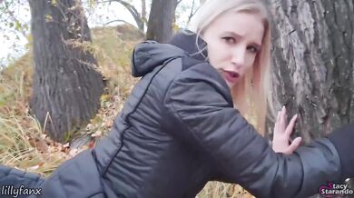 Stacy Starando Destroyed Gushing Blowjob Cum in Mouth Swallow Outdoor Pantyhose No Panties Autumn Public Step Fantasy